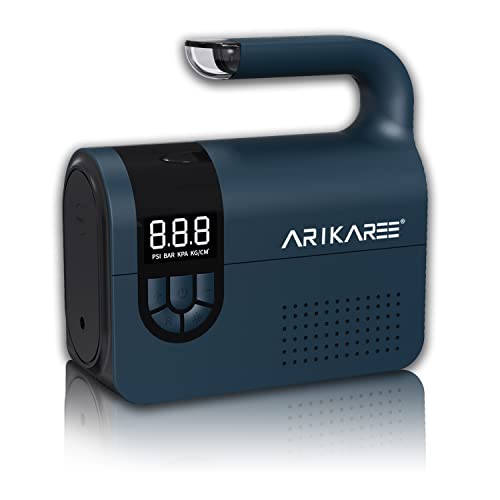 Arikaree Compressore Aria Portatile a Batteria, Kit Professionale Pressione Gomme Digitale Elettrico, Mini Gonfiatore Accessori Penumatici Auto Moto Bici