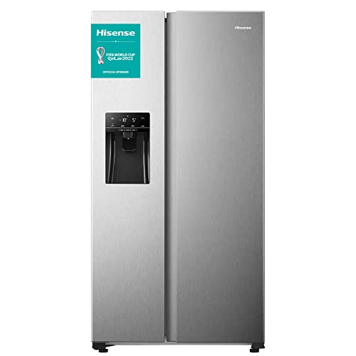 Hisense RS650N4AC1, Frigorifero Side By Side, Total No Frost con ventilazione Multi Air Flow, Erogatore di Ghiaccio e Acqua, 499 Litri di Capacità, Finitura Inox