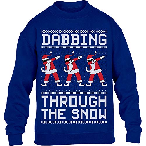 Shirtgeil Dabbing Through The Snow - Regalo per Natale Maglione per Bambini e Ragazzi 12-14 Anni (152-164cm) Blu