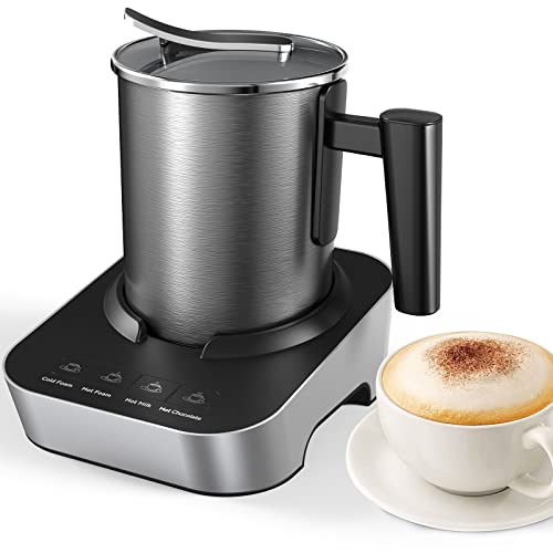 Wamife Montalatte Elettrico 550W, Montalatte Automatici 400ML con Frusta Montalatte dell'ultimo Design 2-in-1, Cappuccinatore Elettrico 4 Pulsanti per Schiuma Fredda e Calda, Latte e Cioccolato Calda